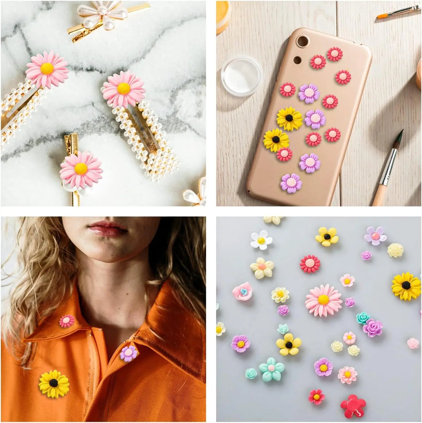 100pcs mixed small daisy rose resin accessories DIY cream glue hairpin cell phone case making materials mother plot gifts