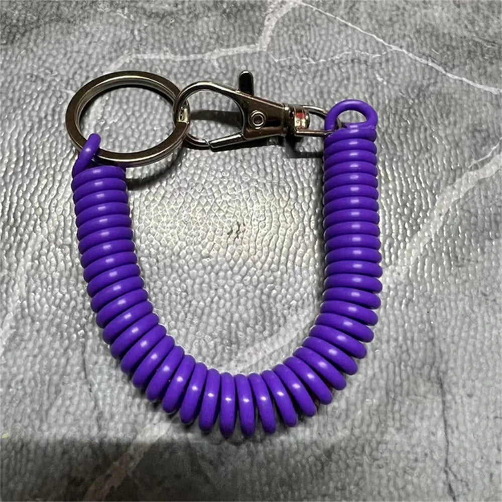 1Pcs Elastic Spring Rope Keychain Multicolor Anti Theft Adjustable Keyrings Bags Wallet Cellphone Accessories Car Key Holder