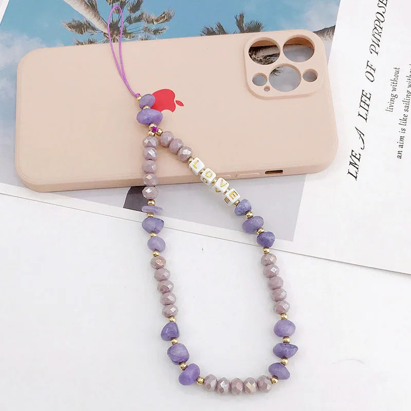 2023 Pink Acrylic Heart Cellphone Chain Lanyard Jewelry for Women Vintage Devil Eye Flower Charm Phone Case Strap Accessories