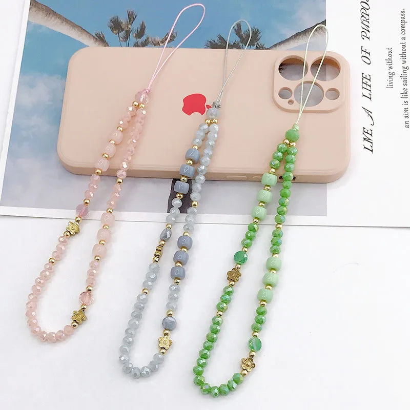 2023 Pink Acrylic Heart Cellphone Chain Lanyard Jewelry for Women Vintage Devil Eye Flower Charm Phone Case Strap Accessories